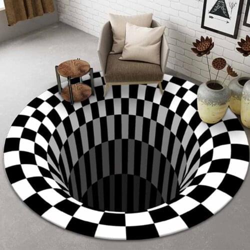 3D Vortex Illusion Black White Round Carpet Areas Rug Non-slip Floor Mat Rug Abstract Geometric Optical Living Bathroom Door Pad