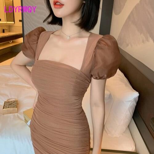 Summer dress new womens European and American sexy bubble short-sleeved cover meat was thin package hip dress