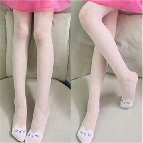 2020 Summer Ultra-Thin Children Stockings Pantyhose Girls Cute Cartoon Cat Triangle Gear Anti-Drop Silk Stockings