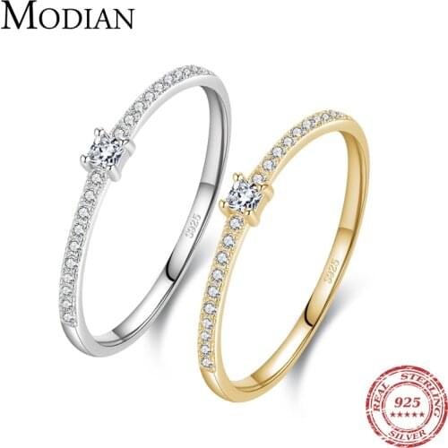 Modian 2021 Real 925 Sterling Silver Simple Square Clear CZ Charm Gold Color Finger Rings For Women Wedding Engagement Jewelry