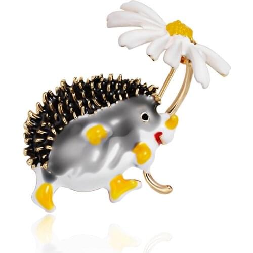 2021 Trendy Cute Hedgehog Brooch Fashion Daisy Brooches For Women Animal Fashion Jewelry New Design High Quality Lapel Pins Gift