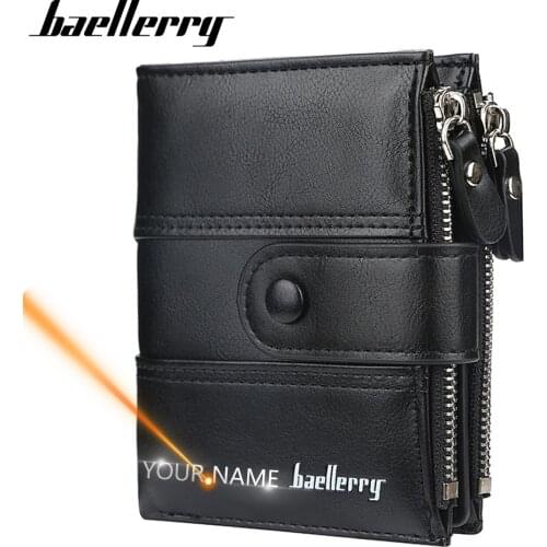 2020 Men Wallets Free Name Engraving Double Zipper Card Holder High Quality Male Purse Vintage Coin Holder Men Wallets Carteria