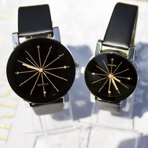 Men/Womens Simple Casual Style PU Leather Watchband Round Dial Couples Watch Wrist Watch LXH