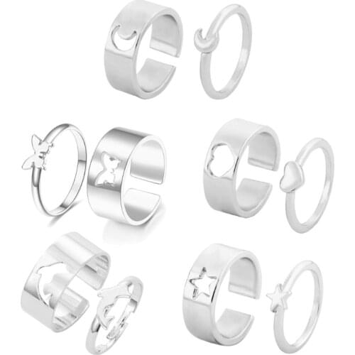 Butterfly Ring Set for Her Gold Plated Adjustable Finger Thumb Jewelry 5 Pairs