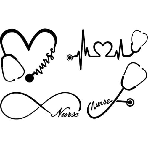 Nurse Decal 4 Pack: Nurse Heart, Heartbeat, Nurse Infinity, Nurse Stethoscope (Nurse Black) 15*15cm