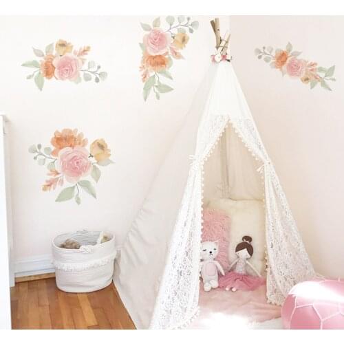 Water Color Flowers Wall Stickers Room Decoration Bedroom Girl Room House Decoration Living Room Removable Mural Art Stickers