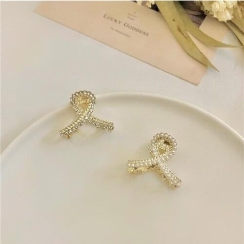 Small New Shiny Hair Claw Clip Rhinestone Pearls Hair Clip Woman Accesories