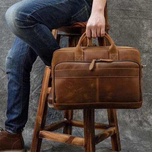 Male Briefcase Cow Leather Men Bag Men Briefcase Genuine Leather Laptop Bag 15.6" Pc Doctor Lawyer Computer Bag Cowhide