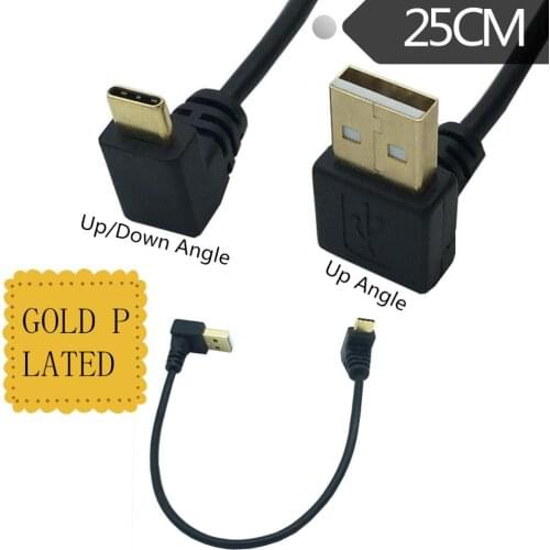 GOLD Plated Up Angle USB2.0 (Type-A) Male to USB3.1 (Type-C)Male Up & Dwon Angle USB Data Sync & Charge Cable Connector