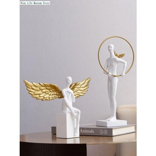 European Light Luxury Resins Statue Angel Golden Wings Creative Modern Living Room Porch Home Sculpture Decoration Accessories
