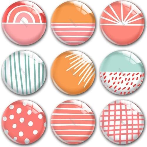 Handmade Pink Point Blue Geometric Pattern Round Photo Glass Cabochons Demo Flat Back DIY Jewelry Making Findings Accessory