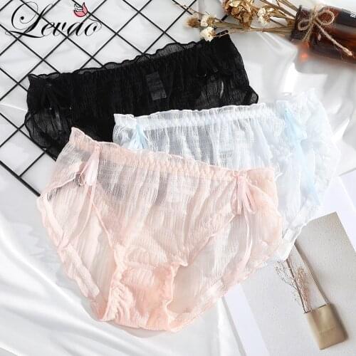 LEVAO Sexy Lace Bow Transparent Hollow Ladies Panties Soft Comfortable and High Elasticity Fresh and Cute low-rise underwear Hip
