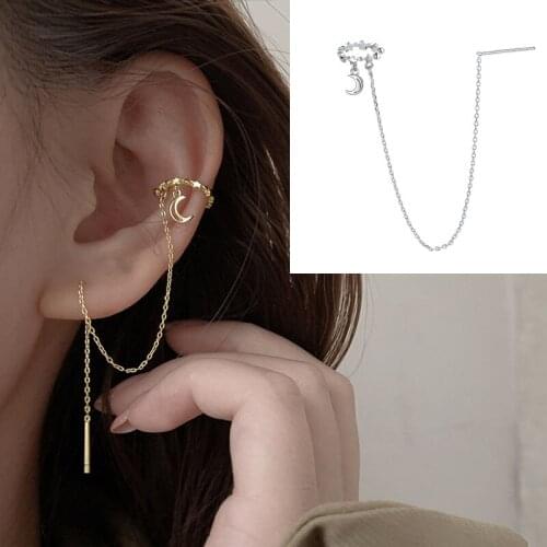 KISSLOVE 1pcs Korean Long Tassel Ear Cuff Earrings For Women Ear Line Sweet Star Moon Ear Bone Clip Fashion Jewelry Gifts
