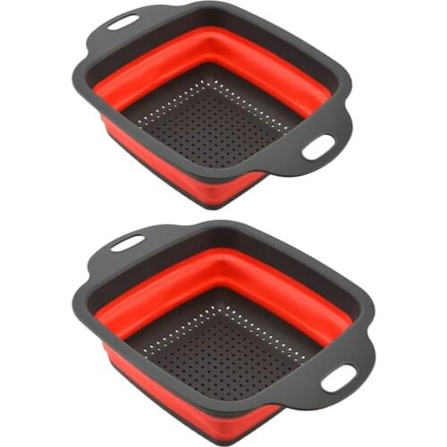 Silicone Collapsible Colander Rectangle Folding Strainer Non-slip Handles