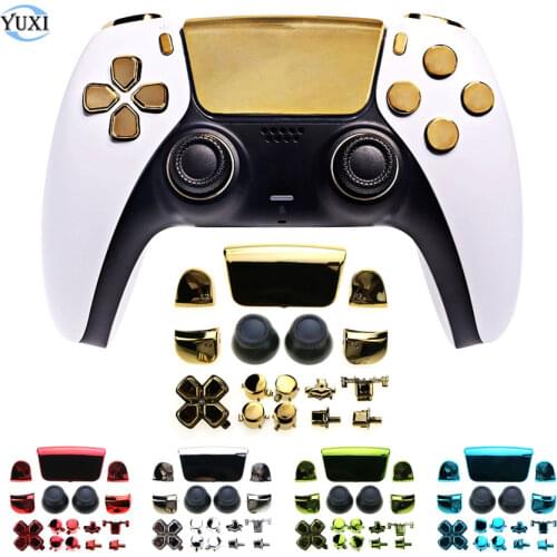 YuXi Chrome Buttons Replacement L1 R1 L2 R2 D-pad Button Set Thumb stick Caps Joystick Cover For DualSense 5 PS5 Controller