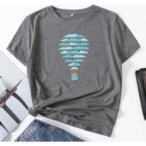 Hot Air Balloon Clouds Shape Woman T-Shirt Short Sleeve T-Shirts Summer Tops for Women Cotton Graphic Tee Female Shirt Clothes