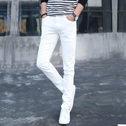 Thin white/black/blue pants 2020 Fashion mens slim feet pants stretch youth casual jeans mens summer trendy denim trousers