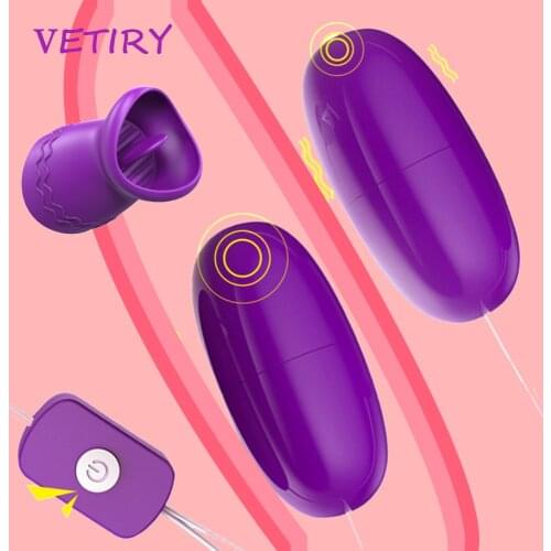 VETIRY Tongue Licking Vibrator Dual USB Vibrating Egg Sex Toys for Women Vagina Clitoris Massage Female Masturbator Sex Products
