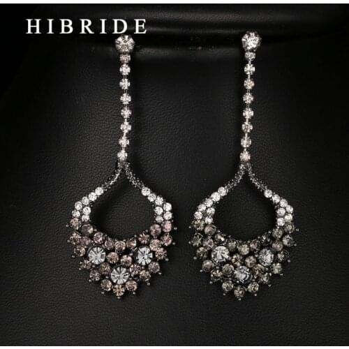 Black Gun Plated Dangle Earrings for Woman Trendy Rhinestone Crystal Woman Earrings Jewelry For Party Gifts HIBRIDE E-243