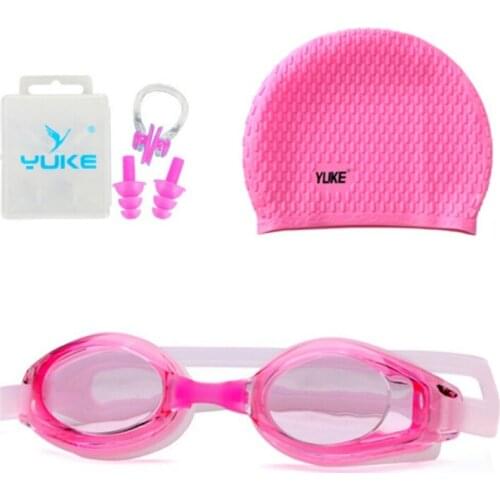 Adults UV Protection Lenses Clear Anti-Fog Swimming Goggles+ Cap+Nose Clip + Ear Plugs Set Accessories