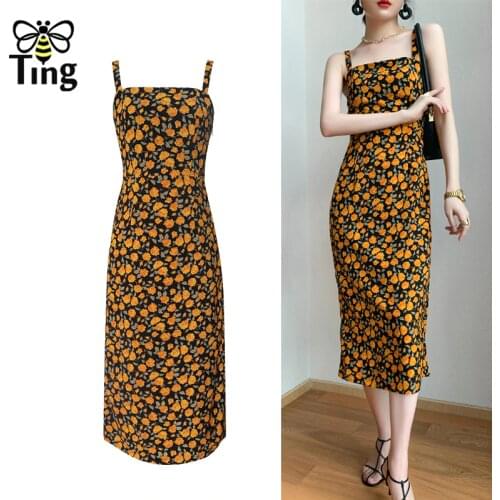 Tingfly Vintage Summer Casual Tight Slim Dress Sleeveless Floral Printing Streetwear Francais Vibrant Printing Vestidos Robes