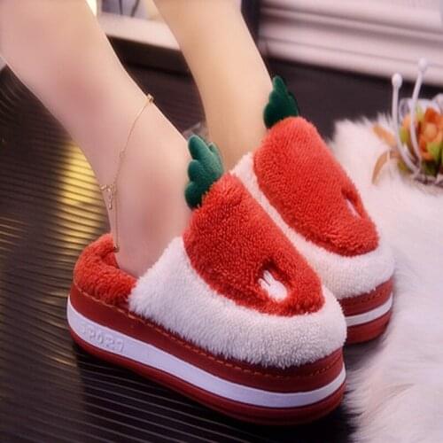Winter plush thick-soled non-slip cotton slippers fashionable and cute womens home wedge heel warm cotton shoes