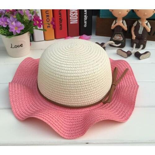 1 Pcs 2017 Fashiob Double Color Falbala Children Sun Hats Spring Summer Girl Straw Brand Hats size 53cm 5 colors 8541