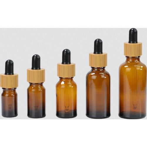 1000pcs New 5ml 10ml 15ml 20ml 30ml 50ml oil bottle with bamboo essence in Clear Amber glass wholesale free shipping