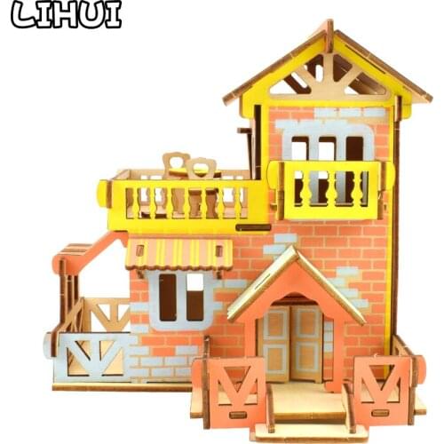 3D Wooden Puzzle Toys Jigsaw Architecture House Country Villa DIY Manual Assembly Kids Puzzles Educational Wood Toy for Children