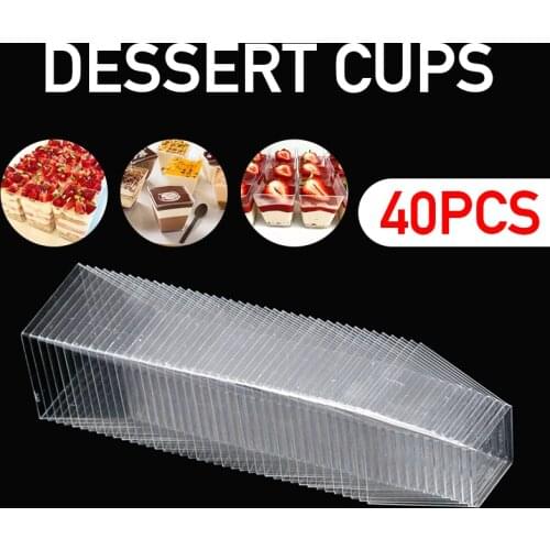 40pcs 210ml Disposable Plastic Cup Clear Square Disposable Dessert Cup Food Container Cake Mousse Jelly Pudding Tiramisu