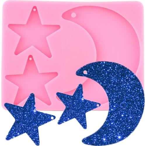 Shiny Glossy Star Moon Silicone Mold Epoxy Resin Keychain Molds Pendant Polymer Clay Mould Jewelry Making Necklace Moulds