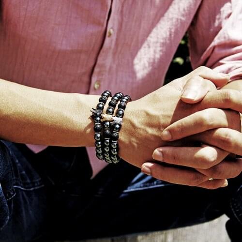 Natural stone bead bracelet for couples friendship men women Crown charm zircon Hematite bead bracelets new lovers Creative gift