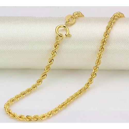 New Real 18k Yellow Gold Chain Women Men Luck 2mmW Rope Chain Necklace