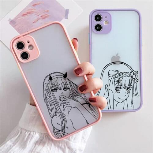 Zero Two Darling in the FranXX Phone Case For iPhone 12 Pro MAX 11 7 XS XR SE20 X 8 6 Plus Cute Anime Clear Hard PC Cover Fundas