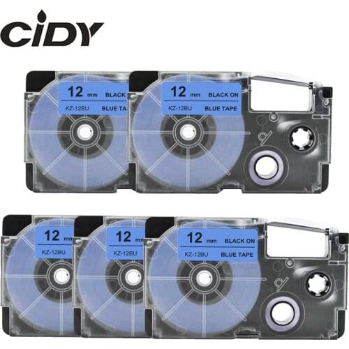 CIDY 5pcs comapatible XR12BU XR 12BU label tape 12mm black on blue XR-12BU for Casio label maker KL-60-L KL-60SR KL-170 KL-100