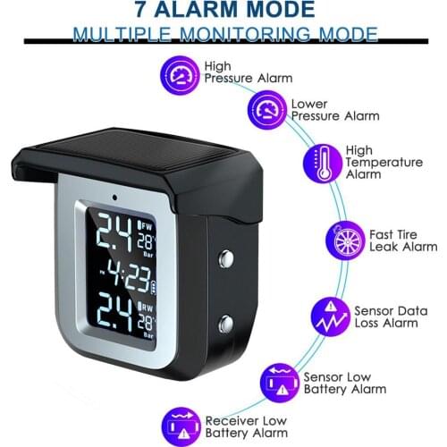 Motorcycle Tire Pressure Monitor Solar Wireless External Locomotive Electric Moto Detector Waterproof High-precision Monitoring