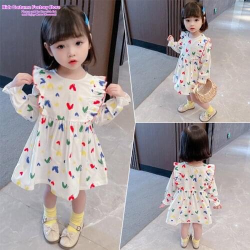 2021 Kids Flying Sleeves Dresses Girls Flower Printed Casual Dress Spring Autumn Children 1-6Years Girl Elegant Floral Dress