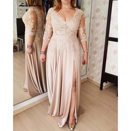 Illusion Bodice Long Mother Of The Bride Dress With Side Slit Sexy Groom Mother Gowns vestido madre de la novia