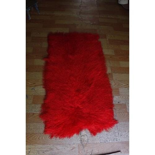 Long curly hair bright red colored mongolian sheep Fur Skin plate