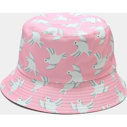 Double-sided Wearing Cap Peace Dove Bucket Hat Men Women Cotton Flat Sun Hat Reversible Fisherman Hat Summer Spring Bucket Caps