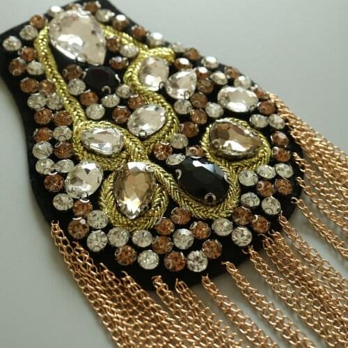 2pcs/set black Beaded epaulette for nightblub clothes Punk retro epaulets DIY Fashion Badge Epaulets Shoulder Patches appliques