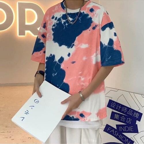 Funny Hip-Hop Style Tie-Dye Mens T-Shirt 2021 Summer Thin Comfortable Loose Pullover Clothe Vintage Print Oversize Streetwear