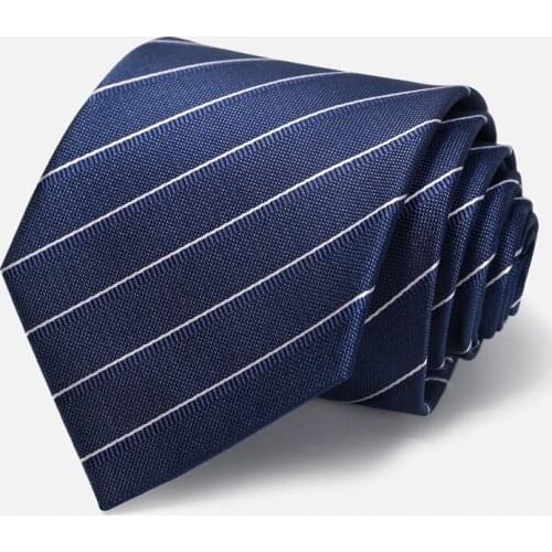 High Quality 2020 Designer New Fashion Navy Blue Classic Stripe 8cm Ties for Men Necktie Work Business Formal Suit with Gift Box