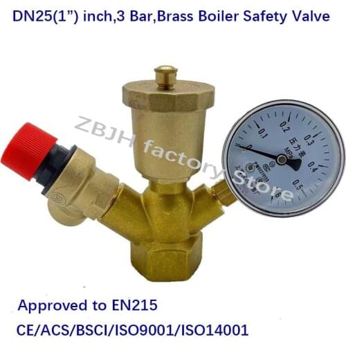DN25 1” inch 3 Bar Brass Boiler Safety Group Set Complete Pressure Relief Valve Air Vent Safety Valve With Pressure Gauge 4.9