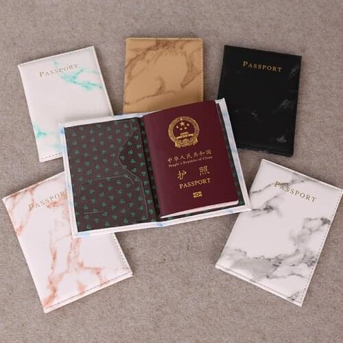 Marble pattern leather Passport Covers Women Travel wallet Credit Card Holder Case Pasaporte