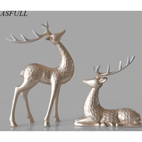 ASFULL Creative Home Decor Living Room Desktop Decoration Office Decorative Animal Elk Resin Deer Figurine Ornaments Miniatures
