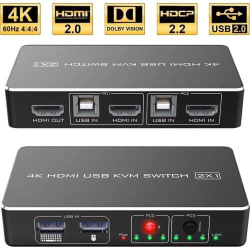 2021 4K 60Hz KVM Switch HDMI 2 Port HDMI KVM Switch USB PC Computer KVM Switch Keyboard Mouse Switcher Box for Laptop,PS4,Xbox