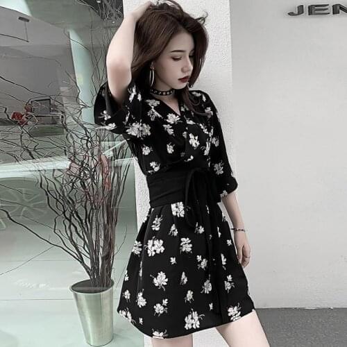 Summer Dress Mid-Section Stitching Floral Skirt Temperament High Waist Thin All-Matched and Comfortable d88