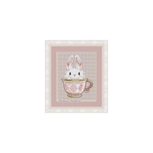 Top SELLING White rabbit in tea cup 2 cross stitch kit people design cotton thread 14ct linen flaxen canvas embroidery