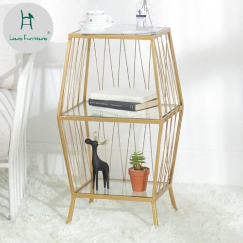 Louis Fashion Nordic Modern Living Room Floor Type Bedside Cupboard Storage Rack Iron Art Table Bedroom Shelf